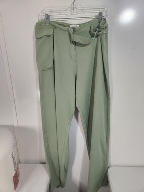 Princess Polly Sage Wide Leg Utility Trousers with Belt, Size 10